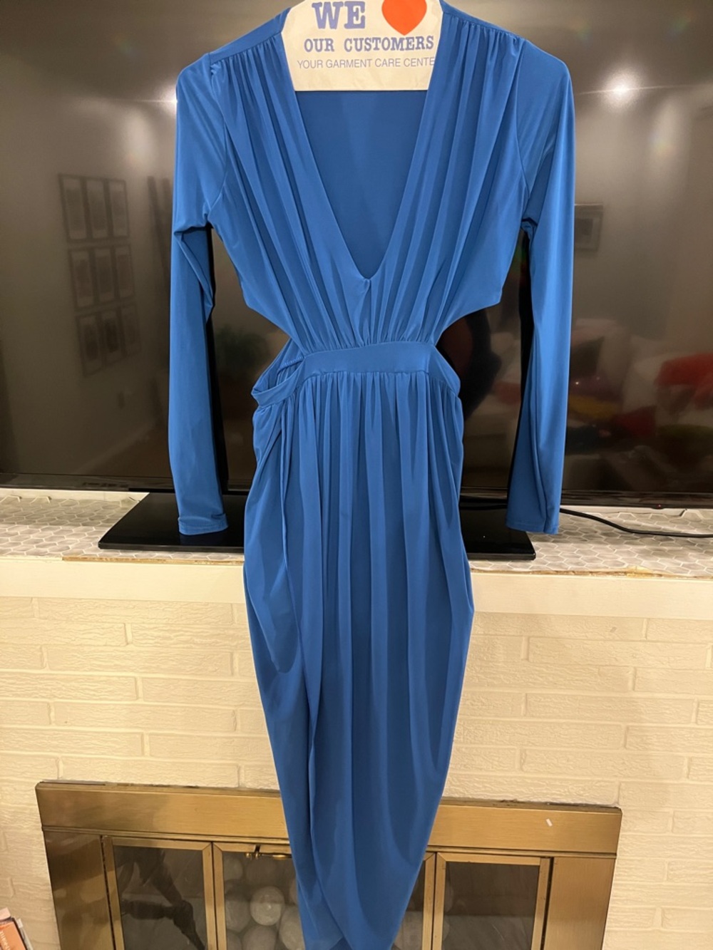 Boohoo Royal Blue Long Sleeve Deep V-Neck Dress
